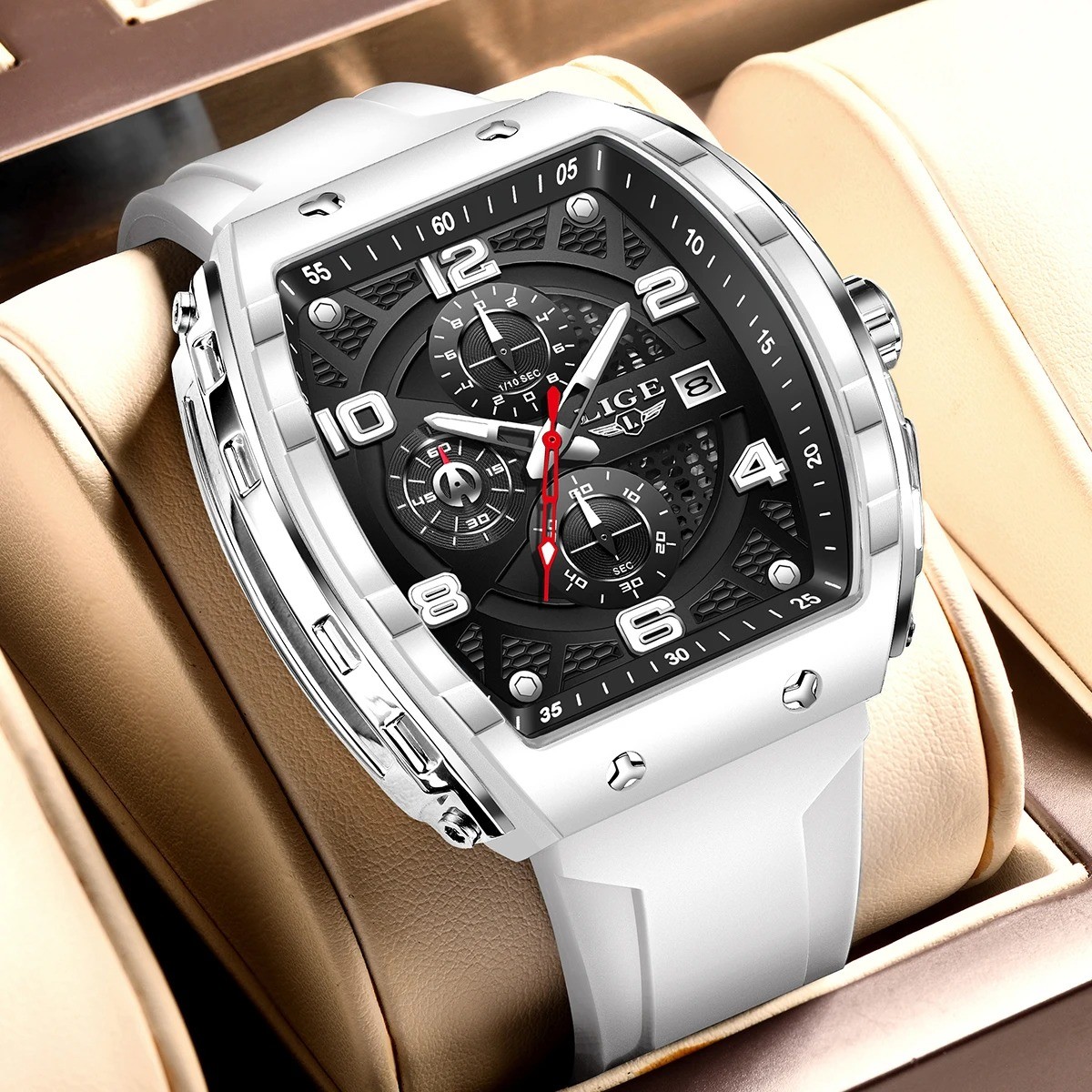 LIGE 89331 White Luxury Men’s Sports Quartz Watch 50M Waterproof Luminous Military Wristwatch